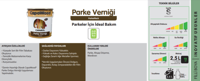 Filli Boya CapaWood Parke Verniği Parkettlack 2.5 L. - Görsel 2