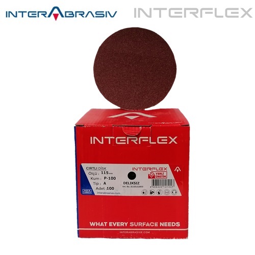interflex-cirtli-100-kum-paket Interflex Cırtlı Disk Zımpara Deliksiz P-100 Kum 115 Çap (100 Adet) - Görsel 1