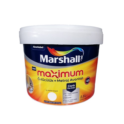 marshall-maximum-2.5-lt Marshall Maximum Su Bazlı Silikonlu İpek Mat Boya Beyaz 2.5 L. - Görsel 1