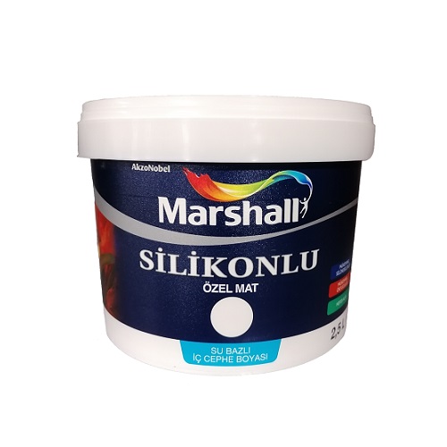 marshall-silikonlu-ozel-mat-2.5-lt Marshall Silikonlu Özel Mat Su Bazlı İç Cephe Boyası Beyaz 2.5 L. - Görsel 1